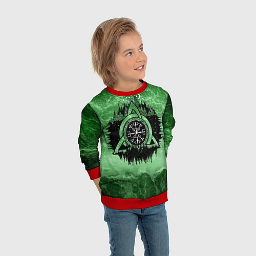 Детский свитшот Вегвизир Рунический Компас 3D / 3D-Красный – фото 3