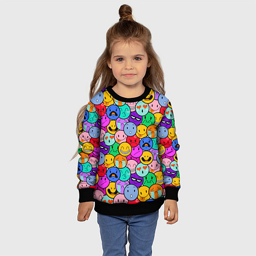 Детский свитшот Sticker bombing смайлы маленькие / 3D-Черный – фото 4
