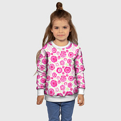 Свитшот детский Яркие розовые цветы в дудл стиле, абстракция, цвет: 3D-белый — фото 2