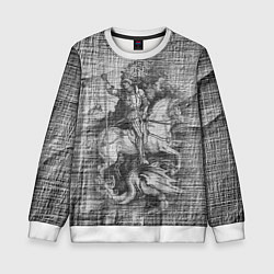 Свитшот детский Альбрехт Дюрер Всадник побеждающий дракона Гравюра, цвет: 3D-белый