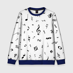 Свитшот детский Нотные Знаки Черные на Белом, цвет: 3D-синий