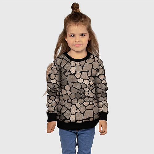 Детский свитшот Черно-коричневая текстура камня / 3D-Черный – фото 4
