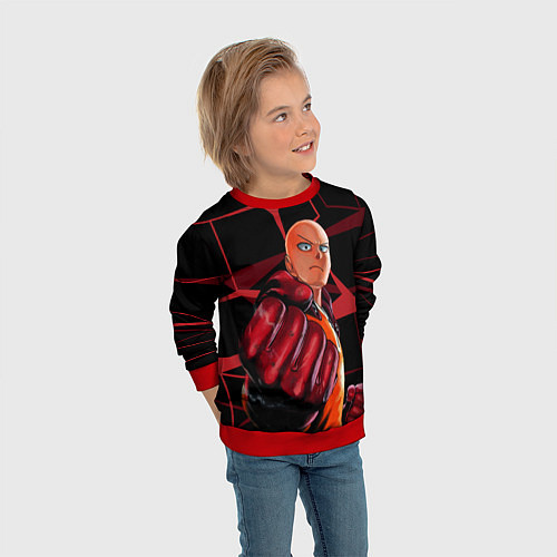 Детский свитшот Ванпанчмен- человек одного удара / 3D-Красный – фото 3