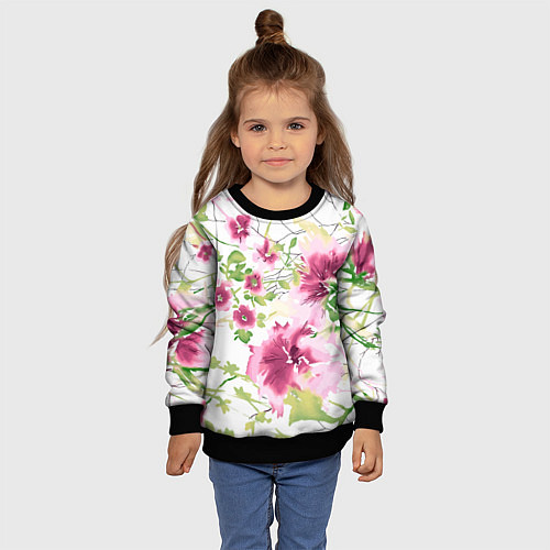 Детский свитшот Полевые цветы Акварель Лето / 3D-Черный – фото 4
