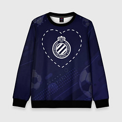 Свитшот детский Лого Club Brugge в сердечке на фоне мячей, цвет: 3D-черный