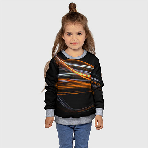 Детский свитшот Волнообразные линии неона - Оранжевый / 3D-Меланж – фото 4