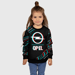 Свитшот детский Значок Opel в стиле Glitch на темном фоне, цвет: 3D-черный — фото 2