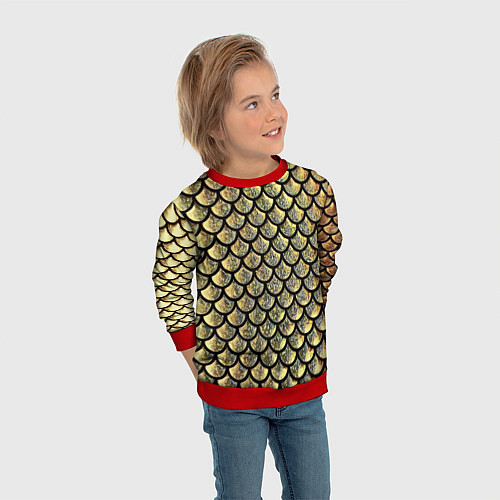 Детский свитшот Чешуя золотая / 3D-Красный – фото 3
