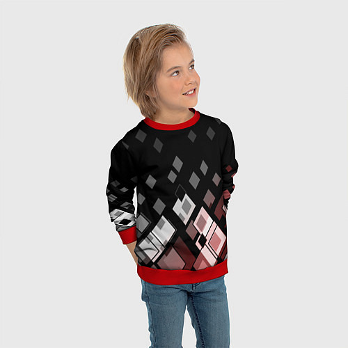 Детский свитшот Geometric pattern черно-коричневый узор Ромбы / 3D-Красный – фото 3
