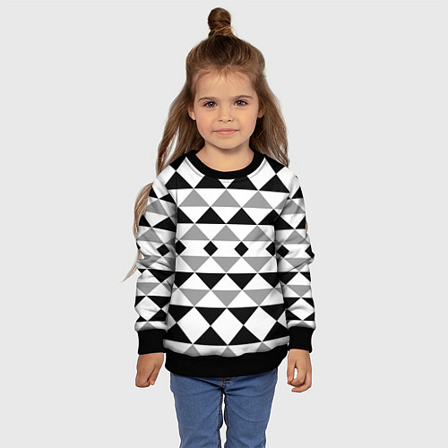 Детский свитшот Черно-белый геометрический узор треугольники / 3D-Черный – фото 4