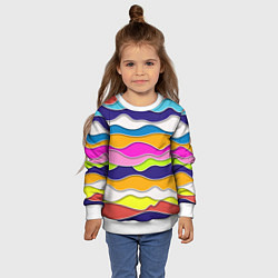 Свитшот детский Разноцветные волны Летний паттерн, цвет: 3D-белый — фото 2