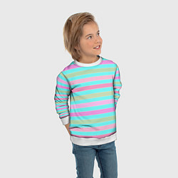 Свитшот детский Pink turquoise stripes horizontal Полосатый узор, цвет: 3D-белый — фото 2