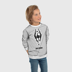 Свитшот детский Символ Skyrim на светлом фоне с полосами, цвет: 3D-белый — фото 2