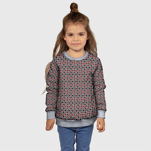 Детский свитшот Красный, черный квадраты на гранжевом сером / 3D-Меланж – фото 4