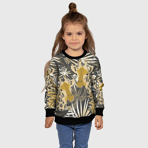 Детский свитшот Жирафы в тропиках / 3D-Черный – фото 4