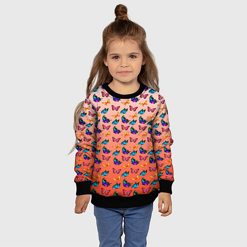 Детский свитшот Яркие и необычные бабочки / 3D-Черный – фото 4