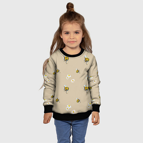 Детский свитшот Цветы Ромашки и Пчёлы / 3D-Черный – фото 4