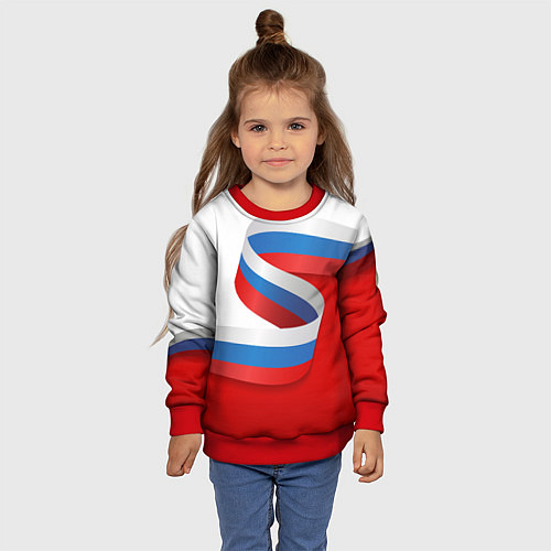 Детский свитшот Лента триколор на красно-белом фоне / 3D-Красный – фото 4