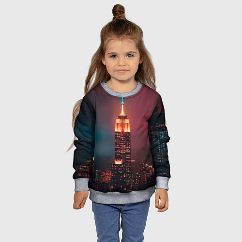 Детский свитшот Неоновая ночная башня в городе / 3D-Меланж – фото 4