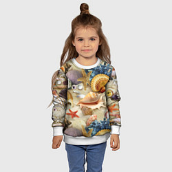 Свитшот детский Морские раковины, кораллы, морские звёзды на песке, цвет: 3D-белый — фото 2