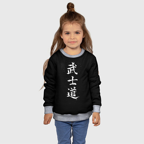 Детский свитшот Иероглифы белой краской / 3D-Меланж – фото 4