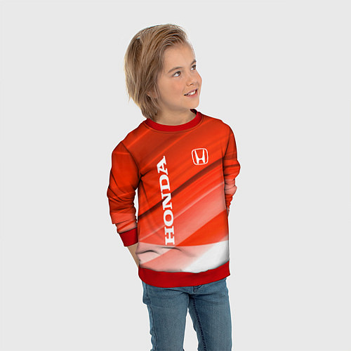 Детский свитшот Хонда - Красно-белая абстракция / 3D-Красный – фото 3