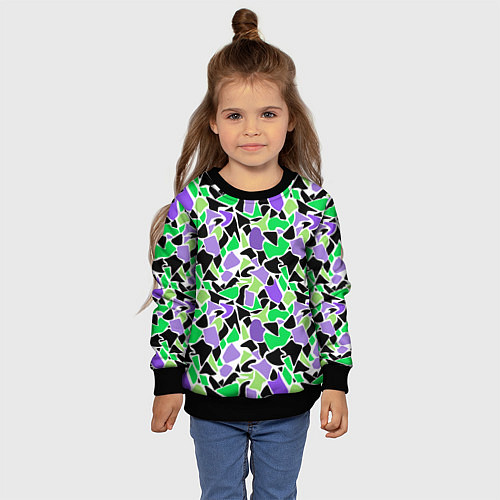 Детский свитшот Зелено-фиолетовый абстрактный узор / 3D-Черный – фото 4