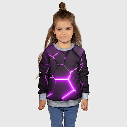 Детский свитшот Фиолетовые неоновые геометрические плиты / 3D-Меланж – фото 4