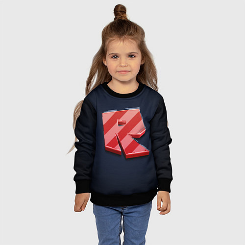 Детский свитшот Roblox red - Роблокс полосатый логотип / 3D-Черный – фото 4