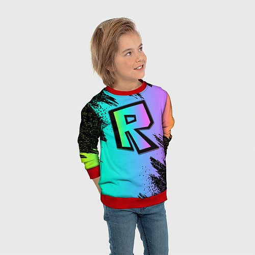 Детский свитшот Roblox neon logo / 3D-Красный – фото 3