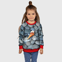 Свитшот детский Одинокая ракушка среди морских камней, цвет: 3D-красный — фото 2