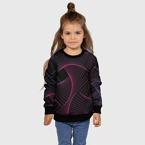Детский свитшот Неоновые волны градиент / 3D-Черный – фото 4