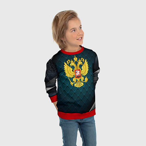 Детский свитшот Герб России из золота / 3D-Красный – фото 3