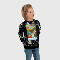 Свитшот детский Новый год зайчик играет на барабане, цвет: 3D-черный — фото 2