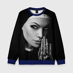 Свитшот детский Готическая монашка с татуировкой Страсть, цвет: 3D-синий