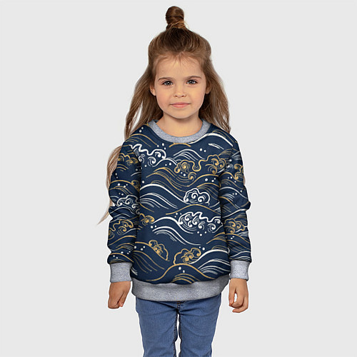Детский свитшот Японский узор волны / 3D-Меланж – фото 4
