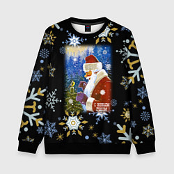 Свитшот детский Новый год дед мороз и птичка, цвет: 3D-черный
