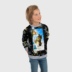 Свитшот детский Новый год мишка угощает белочек, цвет: 3D-меланж — фото 2