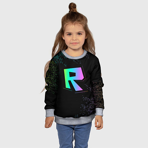 Детский свитшот Roblox logo neon / 3D-Меланж – фото 4