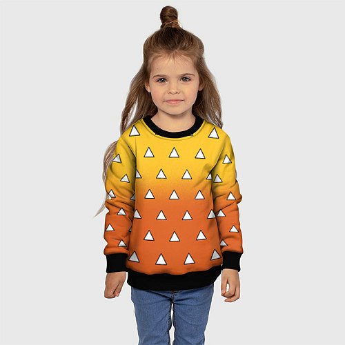 Детский свитшот Оранжевое кимоно с треугольниками - Зеницу клинок / 3D-Черный – фото 4