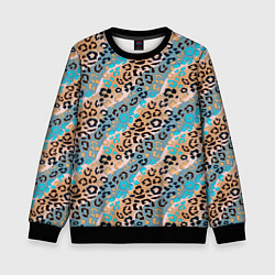 Свитшот детский Леопардовый узор на синих, бежевых диагональных по, цвет: 3D-черный