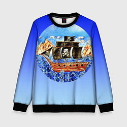 Свитшот детский Рисунок пиратского корабля, цвет: 3D-черный