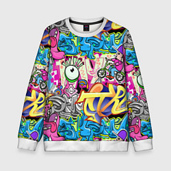 Свитшот детский Велосипедист и глаз граффити, цвет: 3D-белый