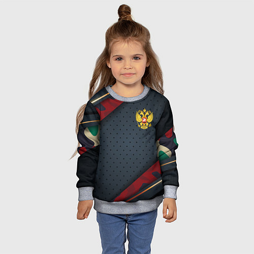 Детский свитшот Герб России черно-красный камуфляж / 3D-Меланж – фото 4