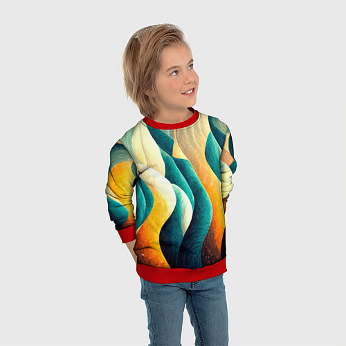 Детский свитшот Вертикальные волны / 3D-Красный – фото 3