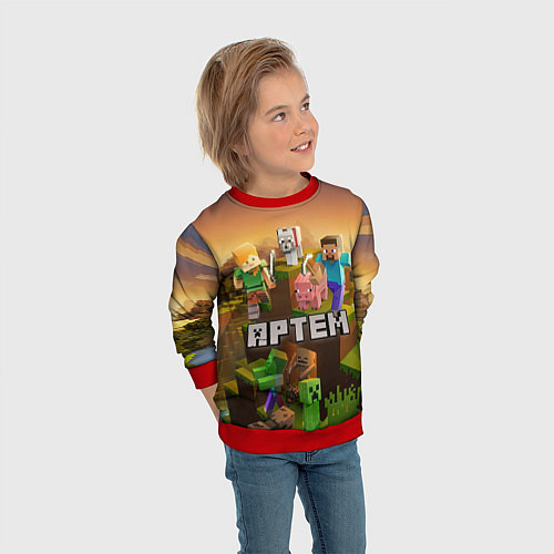 Детский свитшот Артем Minecraft / 3D-Красный – фото 3