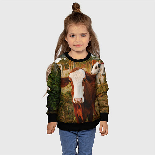 Детский свитшот Милая коровка / 3D-Черный – фото 4