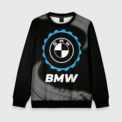 Свитшот детский BMW в стиле Top Gear со следами шин на фоне, цвет: 3D-черный
