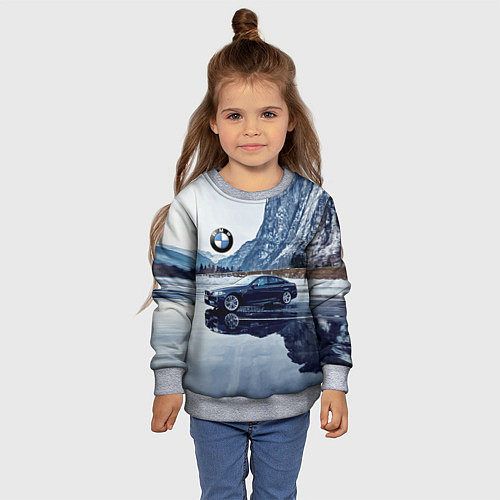 Детский свитшот БМВ у горного озера / 3D-Меланж – фото 4