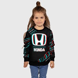 Свитшот детский Значок Honda в стиле glitch на темном фоне, цвет: 3D-черный — фото 2